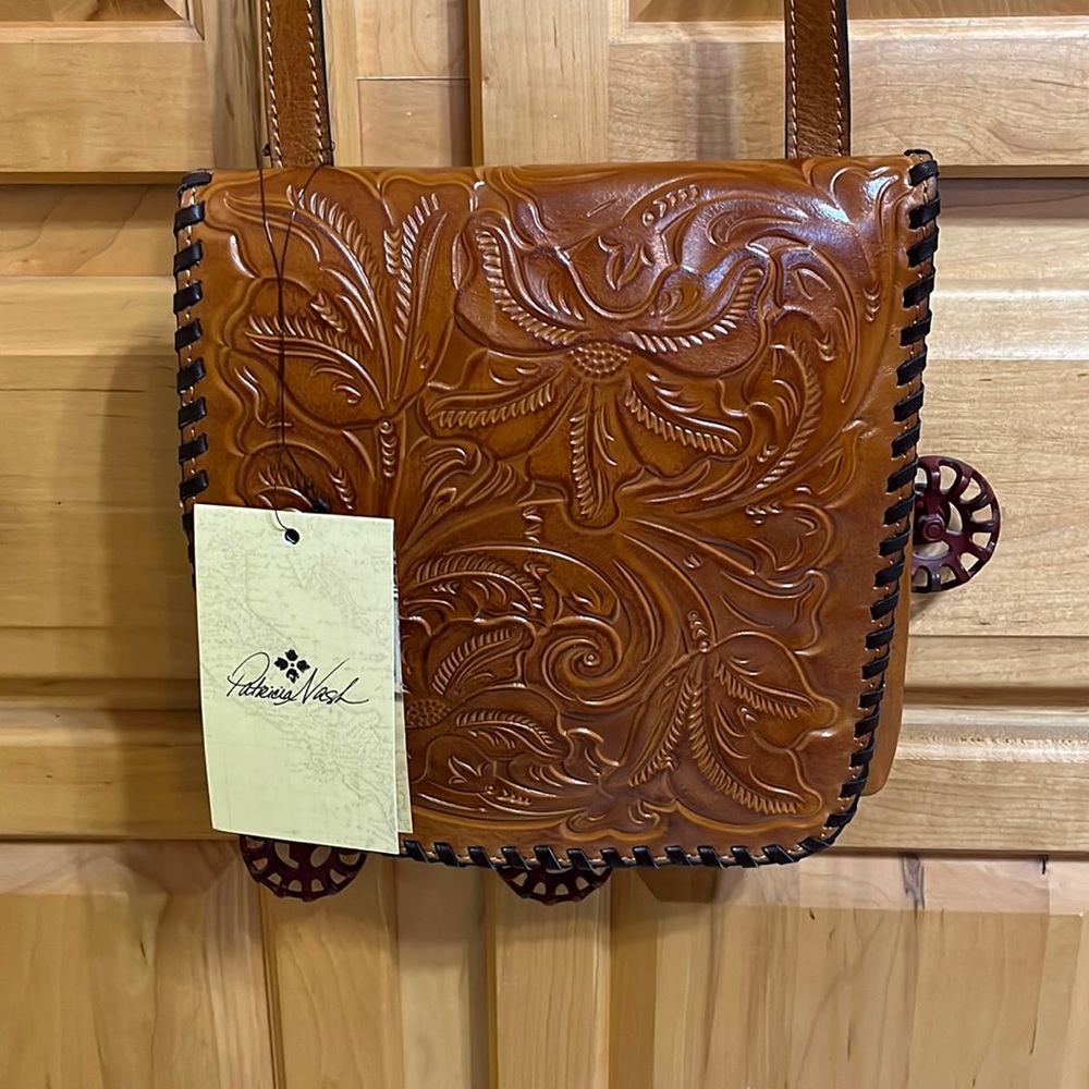 NWT golden brown Patricia Nash tooled cross body